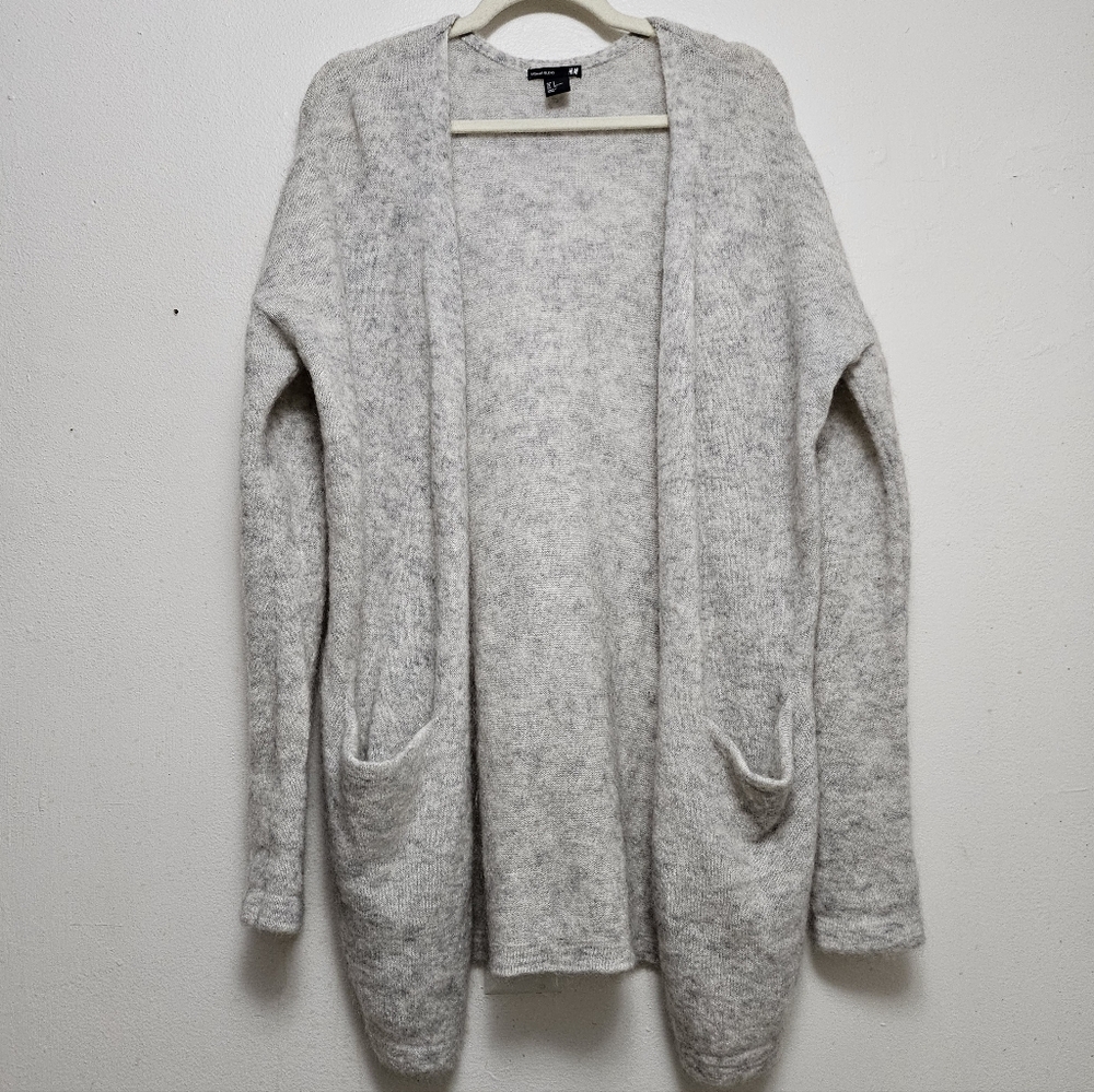 H&M Mohair Wool Blend Open Cardigan Pockets Sz S Gray